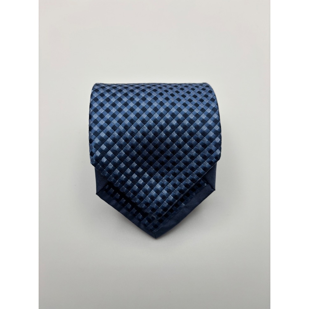 Mens Blue Checkered Woven Necktie Classic Formal Business Dress Tie